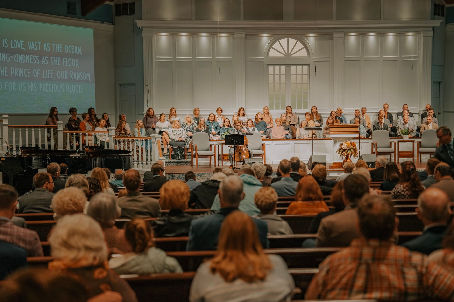 congregation gathered in church auditorium