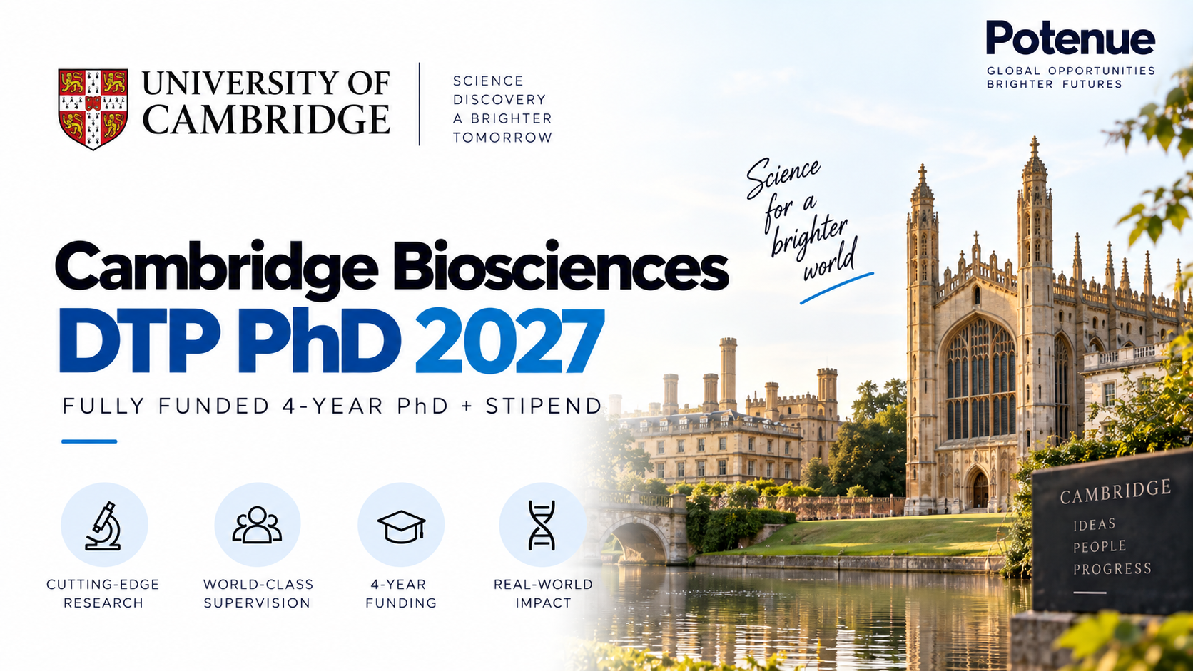 Cambridge Biosciences DTP PhD 2027 — Fully Funded 4-Year PhD + Stipend